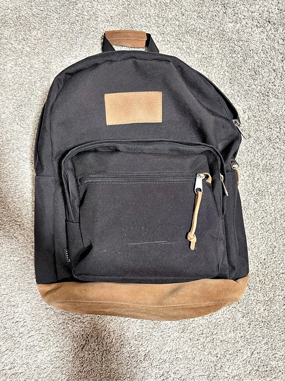 JanSport Black Backpack with Suede Leather Bottom & Cordura Fabric